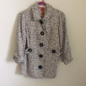 Tory Burch Black and White Wool Winter Coat
